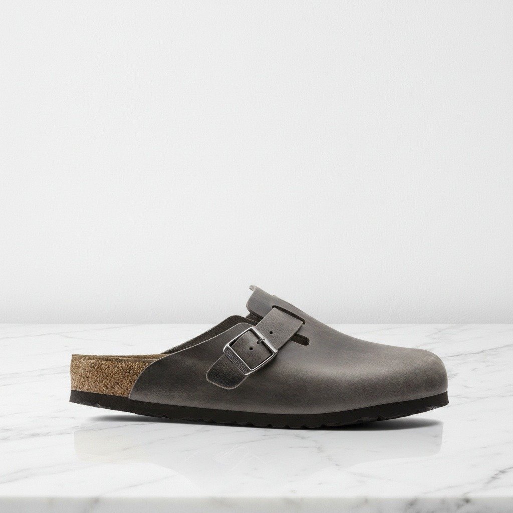 Buty Birkenstock Boston BS Iron na co dzień, wygodne sneakersy unisex w szarym kolorze, skóra i korek, 1013255