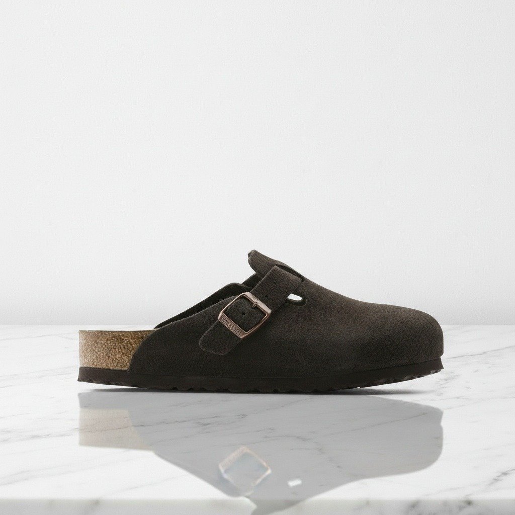 Buty Birkenstock Boston Mocca na co dzień, wygodne sneakersy unisex z zamszu i korka, ciemnobrązowe, pasują do wielu stylizacji 660463