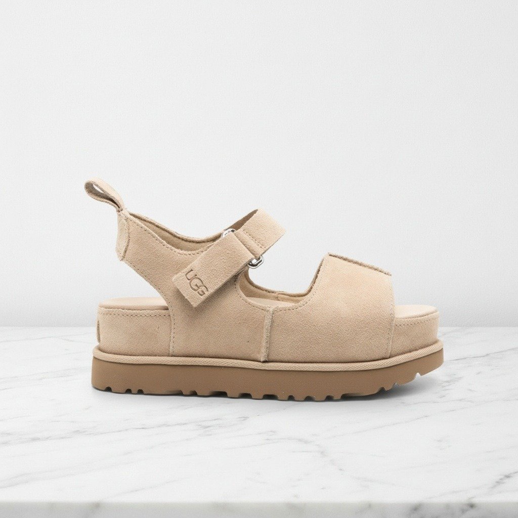 Hej, poznaj buty zimowe UGG Goldenstar HI w beżu, wygodne na cały dzień, unisex, skóra i zamsz, pasują do casualowych stylizacji, 1167356-SAN