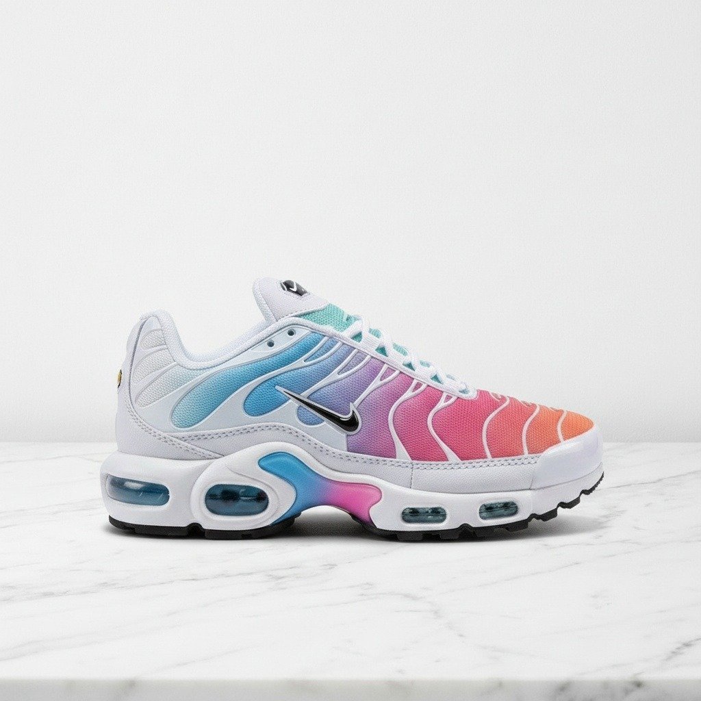 Buty damskie Nike Air Max Plus Multicolor, wygodne sneakersy na co dzień, biało wielokolorowe, miękka amortyzacja Max Air, 605112-115