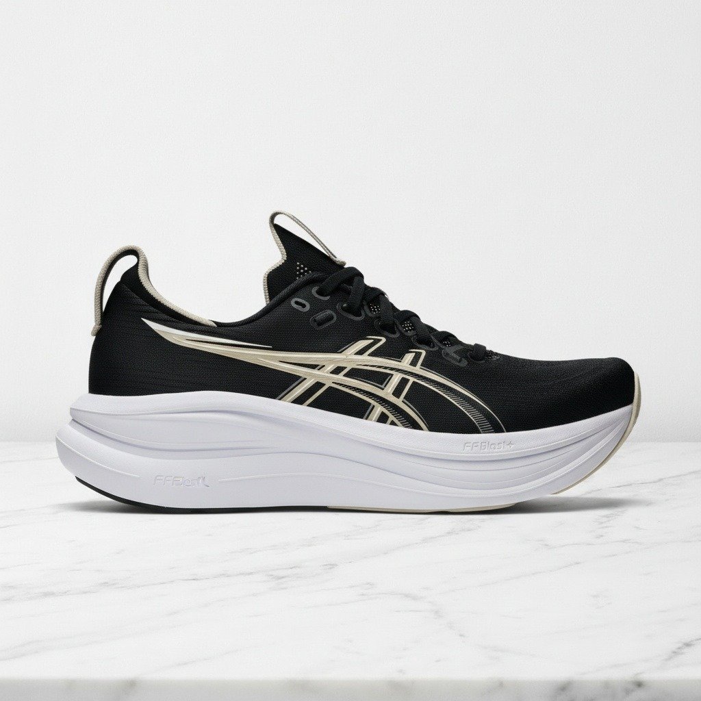 ASICS GEL-Nimbus 28, wygodne sneakersy unisex na co dzień, czarno beżowe, oddychająca siatka, 1011C127-002