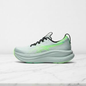 Buty sportowe na co dzień, ASICS GEL-Nimbus 28 Extra Wide, szaro-zielone, wygodne, unisex, szeroki fason 1011C145-400