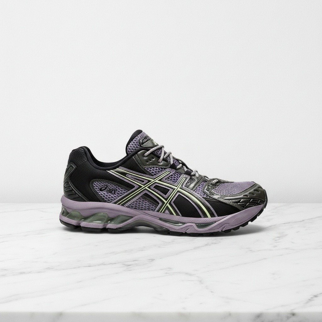Buty ASICS Gel-Nimbus 10.1, kolorystyka Violet Quartz Cool Matcha, fioletowo czarne, wygodne na co dzień, unisex 1203A543-500