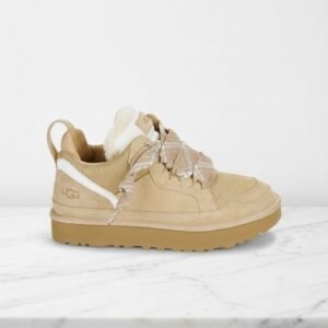 Buty zimowe na co dzień, UGG Lowmel Sand, piaskowe śniegowce damskie ze skóry i tkaniny, wygodne na chłodne dni, 1144032-SAN