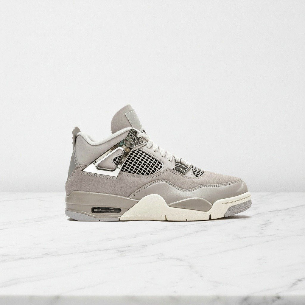 Sneakersy damskie Air Jordan 4 Frozen Moments, szaro-białe, wygodne na co dzień, skóra i zamsz, amortyzacja Max Air w pięcie, AQ9129-001