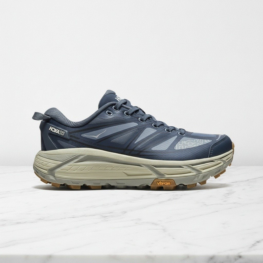 Buty sportowe Hoka Mafate Speed 2 dla mężczyzny, wygodne na cały dzień, granat z beżem, siatka i syntetyk 1126851-VYF