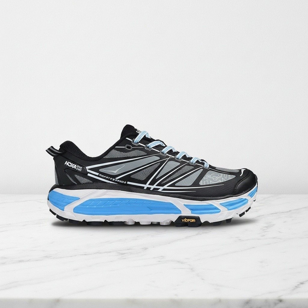 Wygodne sneakersy Hoka Mafate Speed 2 dla niego i dla niej, czarno niebieskie, na co dzień, siatka i syntetyk 1126851-BWHT