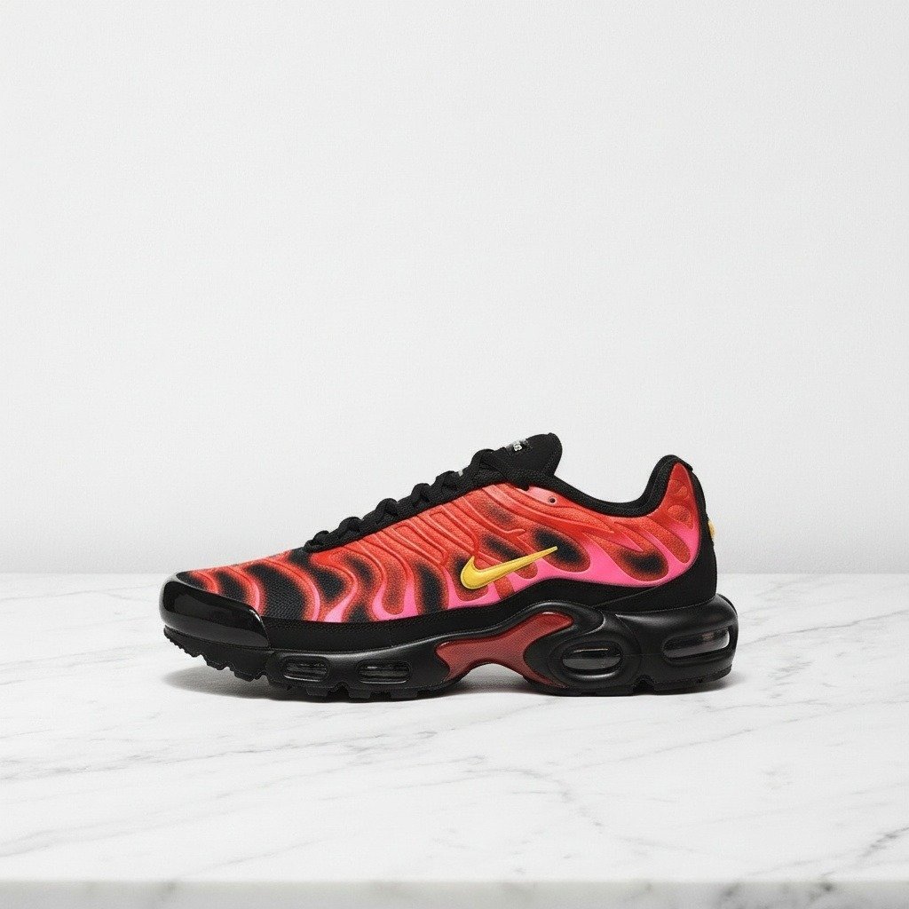 Buty męskie Nike Air Max Plus University Red, wygodne sneakersy na co dzień, siatka, czerwono-czarne, kolaboracja z Supreme DA1472-600