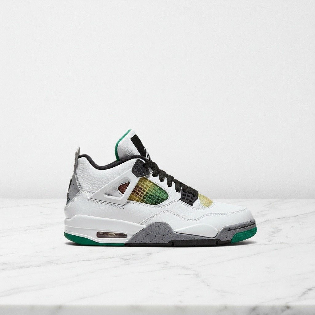 Buty Air Jordan 4 Rasta na co dzień, unisex, wygodne sneakersy biało-zielone, skóra i siatka, idealne do codziennych stylizacji AQ9129-100