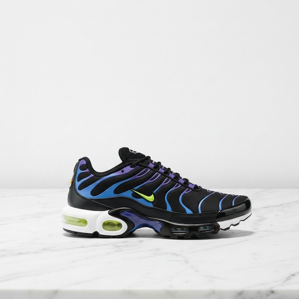 Buty męskie Nike Air Max Plus Kaomoji, czarny z niebieskim, wygodne na co dzień, siatka i syntetyk DH3189-001