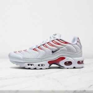 Buty męskie Nike Air Max Plus USA, biel i czerwień, siatka plus syntetyk, wygodne na cały dzień, pasują do jeansów i dresów, DM0032-034