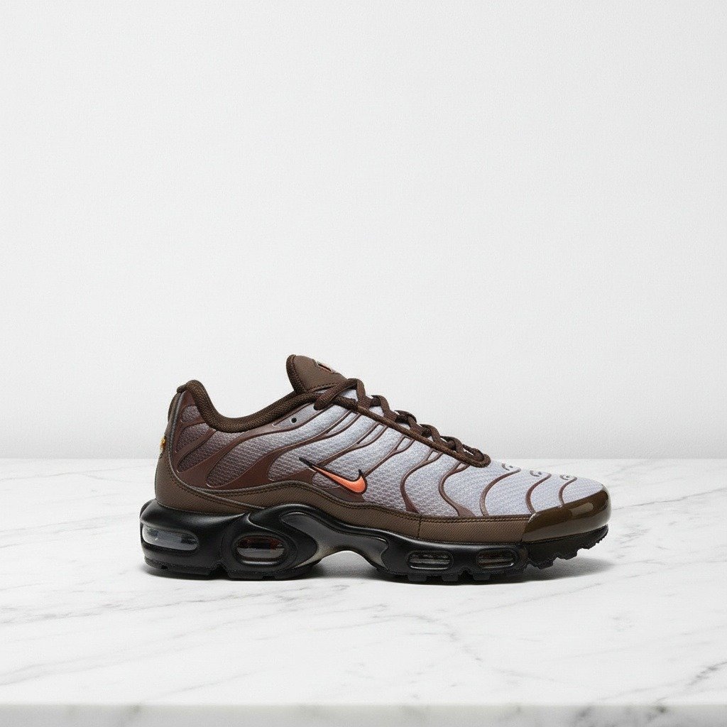 Buty Nike Air Max Plus Baroque Brown Safety Orange na co dzień, wygodne sneakersy unisex, brąz i szary, DM0032-200
