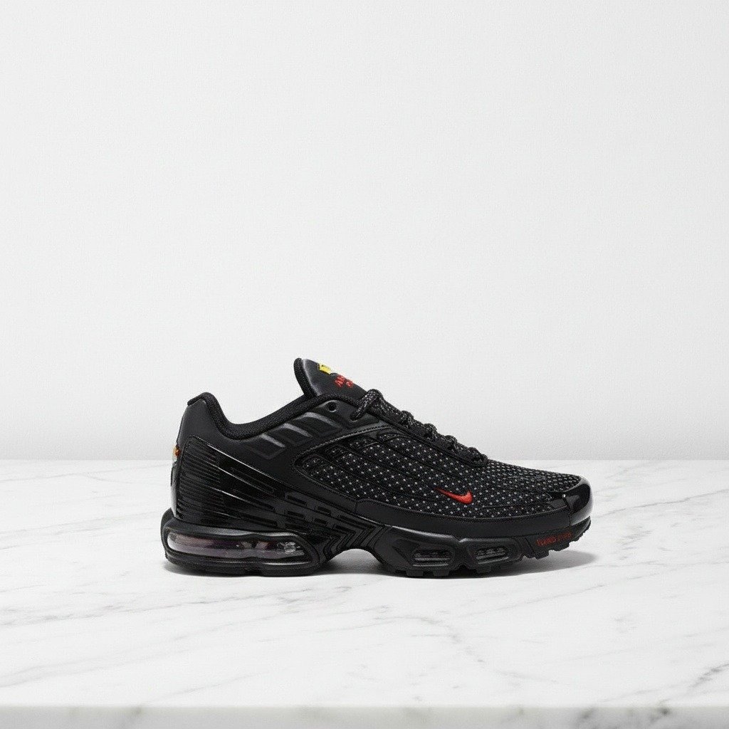 Nike Air Max Plus 3 na co dzień, wygodne sneakersy męskie w kolorze czarno-czerwonym, siatka i syntetyk, DO6385-002