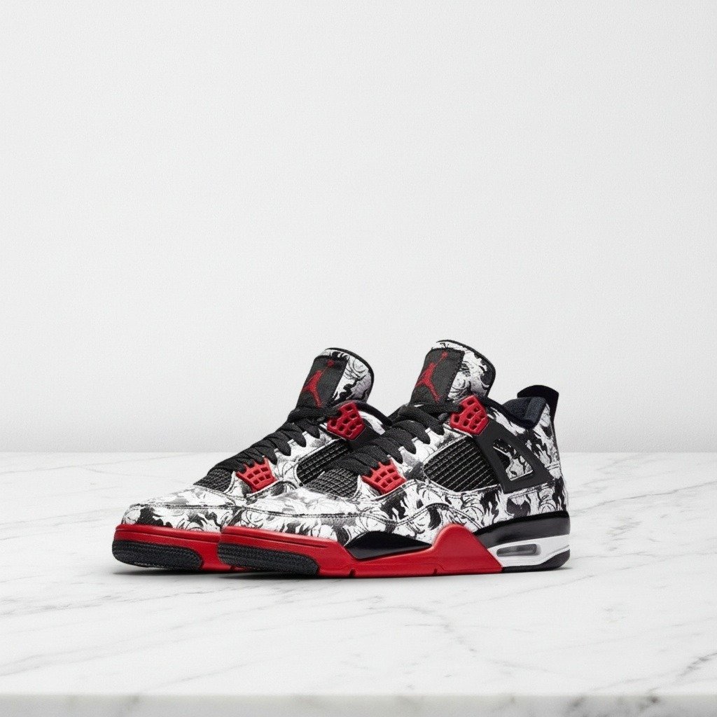 Buty męskie na co dzień, Air Jordan 4 Retro, czerwono biały, skóra i zamsz, wygodne na cały dzień, do stylizacji casual BQ0897-006
