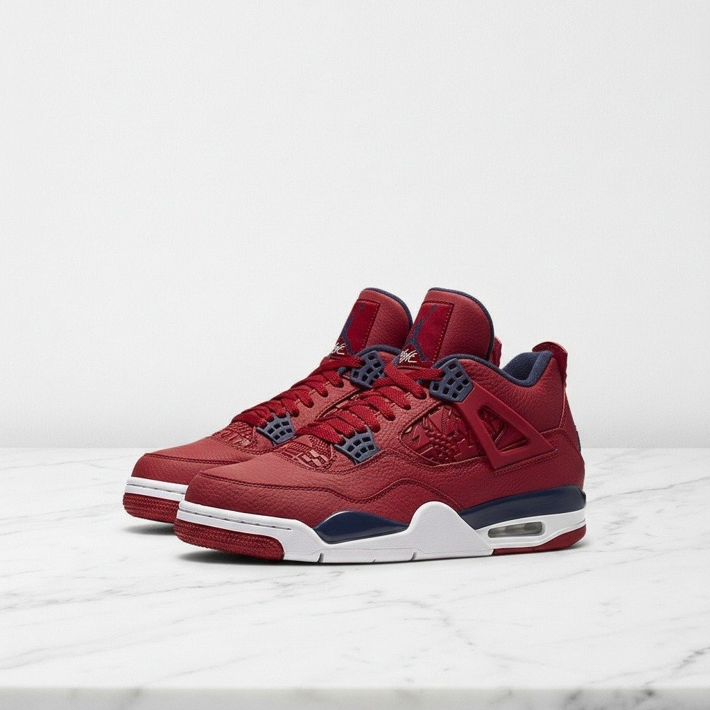 Buty Air Jordan 4 Fiba na co dzień, unisex, wygodne, czerwono-granatowe, skóra naturalna CI1184-617