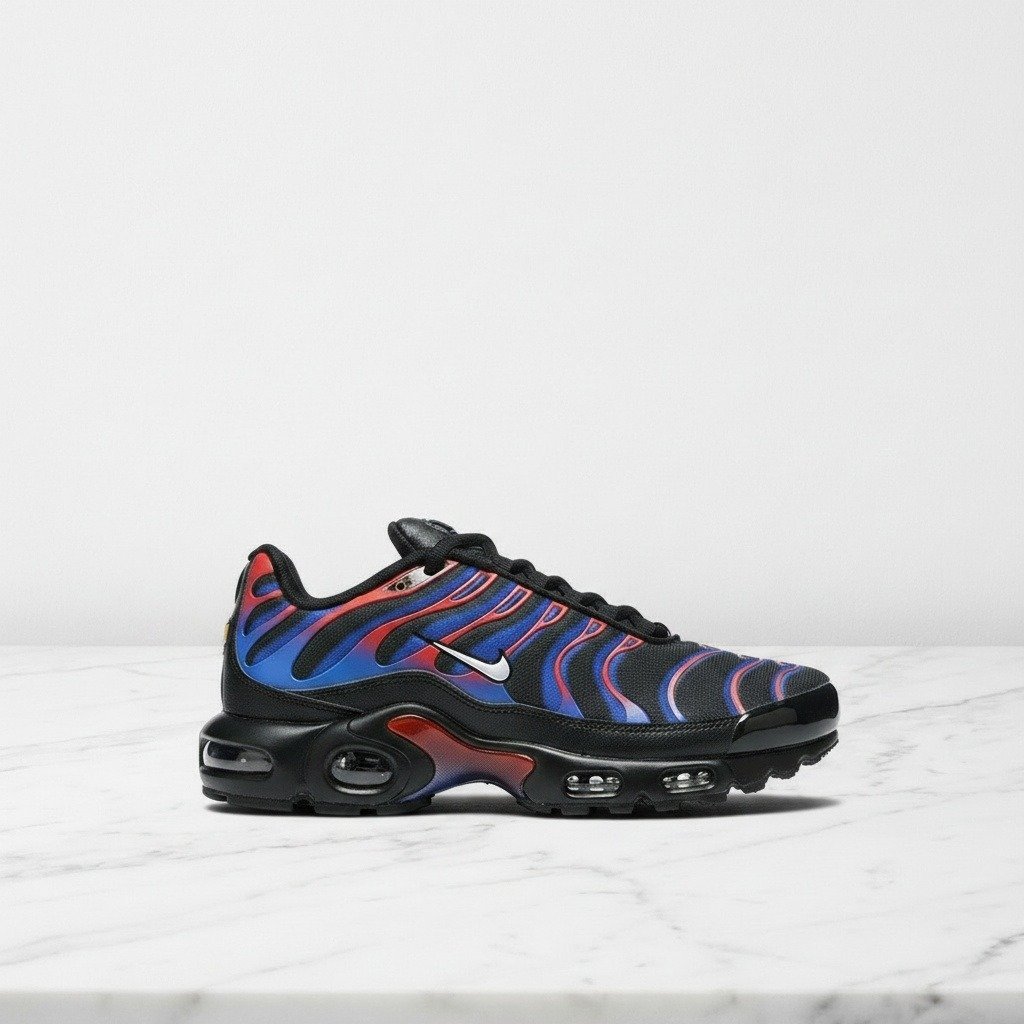 Buty Nike Air Max Plus Spider-Man na co dzień, wielokolorowe sneakersy unisex, wygodny tekstylny i syntetyczny wierzch, FN7805-001