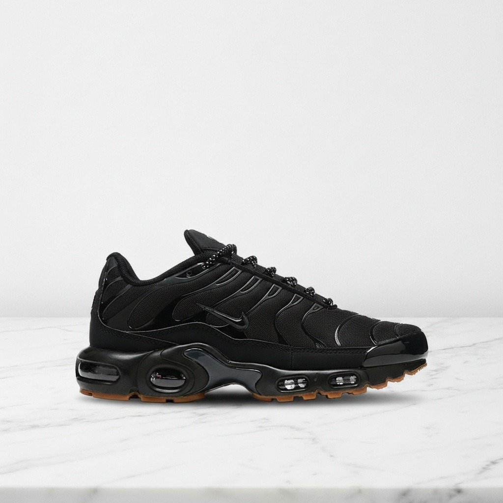 Buty męskie Nike Air Max Plus Black Gum Light Brown, wygodne sneakersy na co dzień, czarne, syntetyk i tkanina, FV0385-001