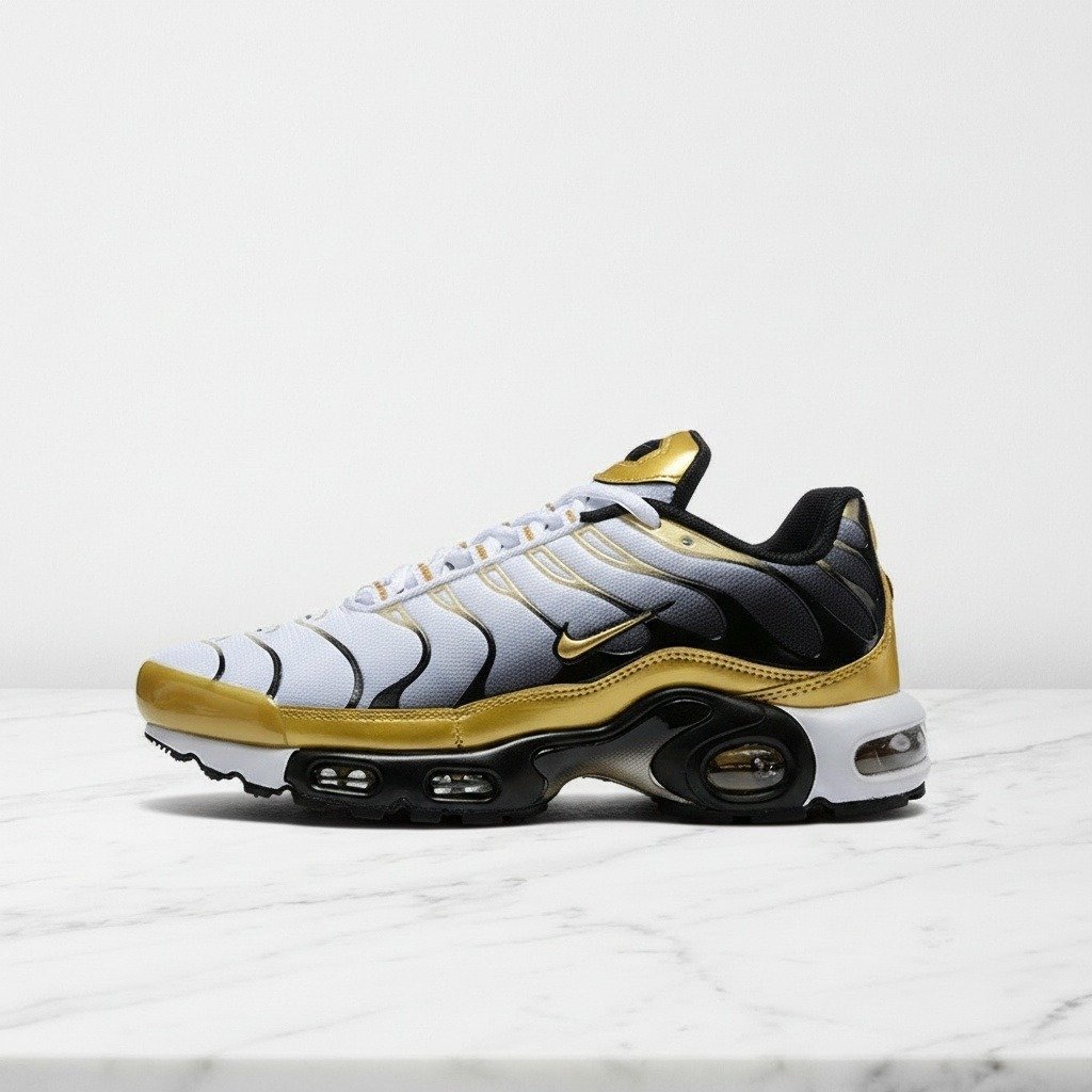 Buty Nike Air Max Plus Footlocker 50th Anniversary na co dzień, męskie, wygodne, biało złote, HM0352-100