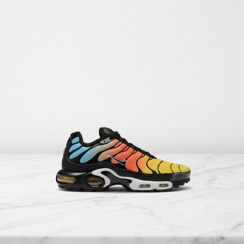 Buty męskie Nike Air Max Plus Baltic Blue Safety Orange, wygodne sneakersy na co dzień, czarne wielokolorowe HV2526-001
