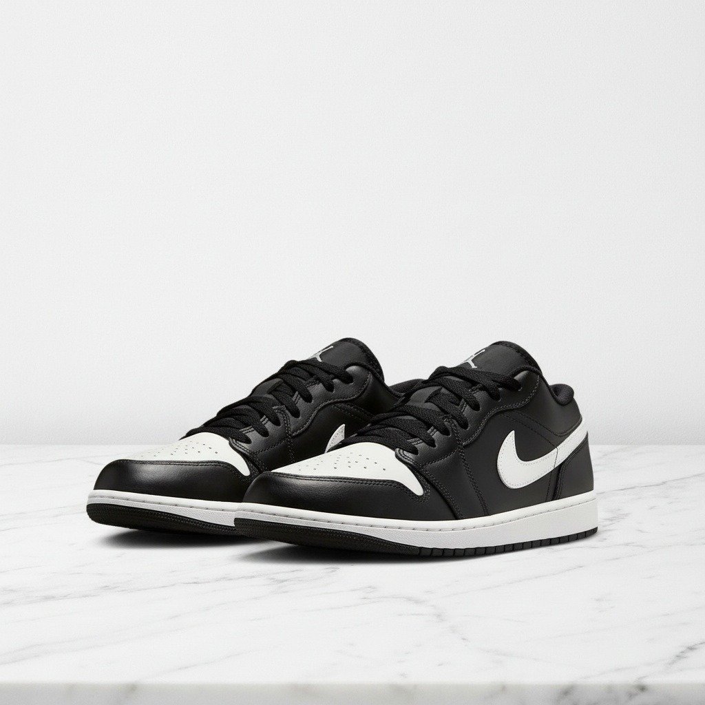 Buty Air Jordan 1 Low w kolorze czarno białym, wygodne sneakersy unisex na co dzień, skóra i tkanina 553558-043