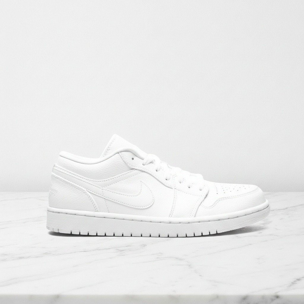 Buty Air Jordan 1 Low Triple White, na co dzień, wygodne sneakersy unisex, biel ze skóry, czarny akcent wkładki, 553558-112