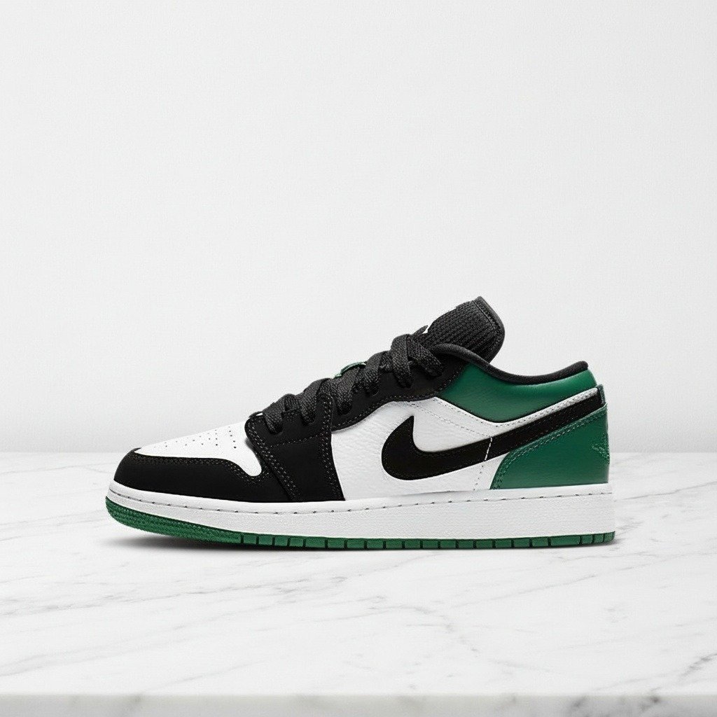 Buty na co dzień Air Jordan 1 Low Mystic Green, unisex, wygodna skórzana cholewka, biało zielone 553558-113