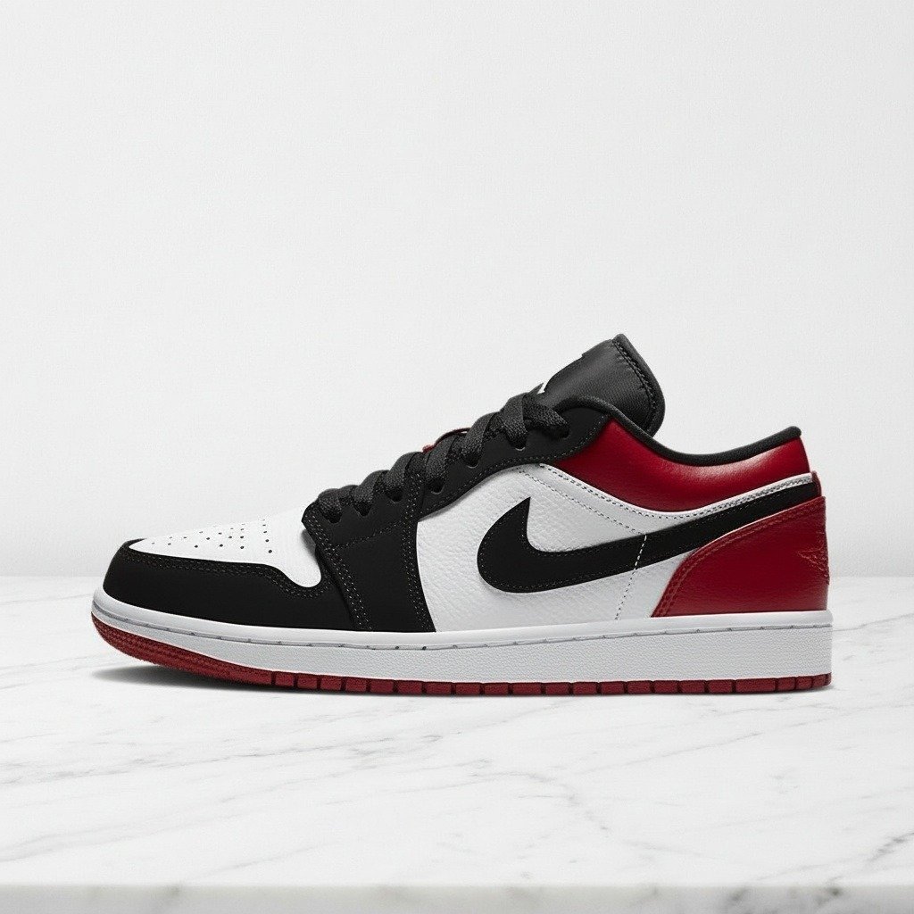 Buty Air Jordan 1 Low Black Toe na co dzień, unisex, wygodne sneakersy w kolorze czarno czerwonym, skóra i nubuk 553558-116