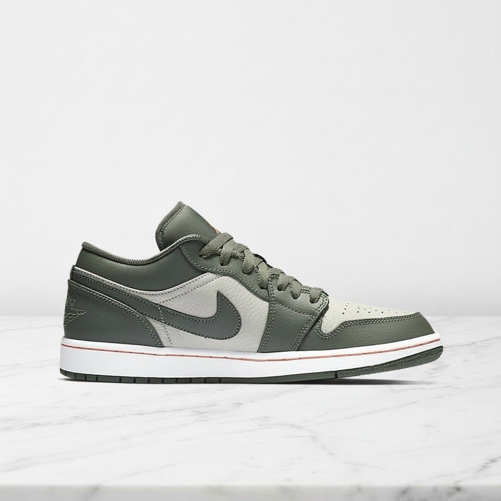 Buty Air Jordan 1 Low dla niego i dla niej, khaki z szarym, skórzane, wygodne na co dzień, unisex, 553558-121