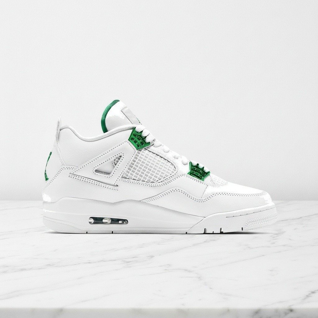 Buty Air Jordan 4 Retro Metallic Green dla Ciebie, wygodne sneakersy unisex na co dzień, biel i zieleń, skórzana cholewka, CT8527-113