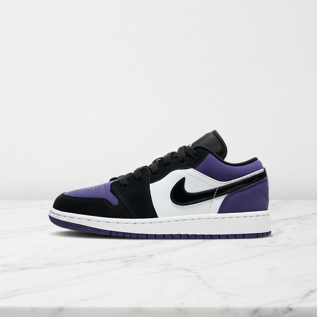 Buty Air Jordan 1 Low Court Purple na co dzień, unisex, wygodna skóra i tekstylia, czarno fioletowe, 553558-125
