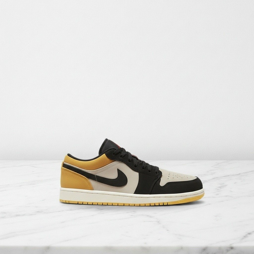 Buty sneakersy Air Jordan 1 Low Sail University Gold Black na co dzień, unisex, wygodna skóra i tekstylna cholewka 553558-127