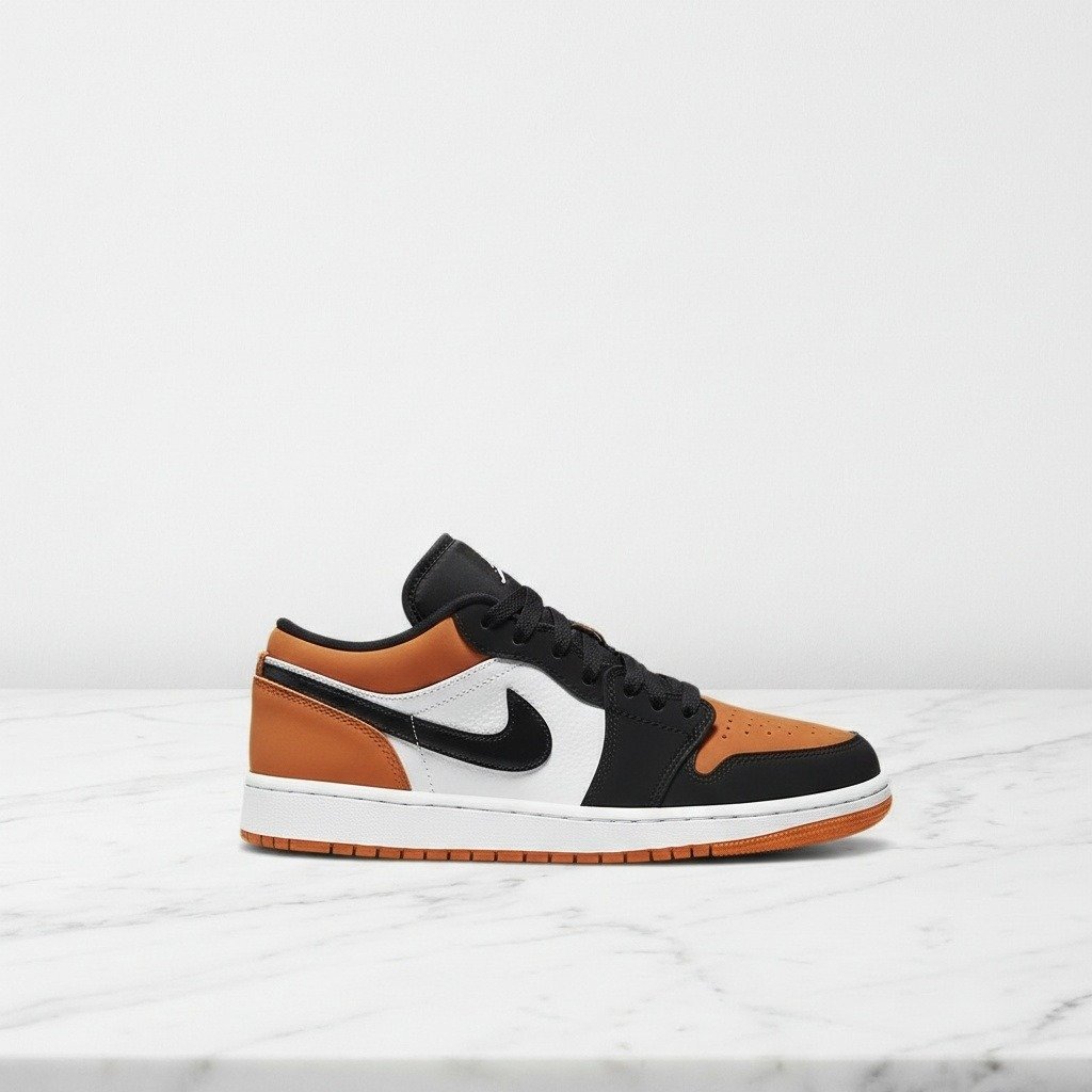 Buty na co dzień Air Jordan 1 Low Shattered Backboard, unisex, czarno pomarańczowe, skóra i tekstylny wierzch, wygodna guma 553558-128