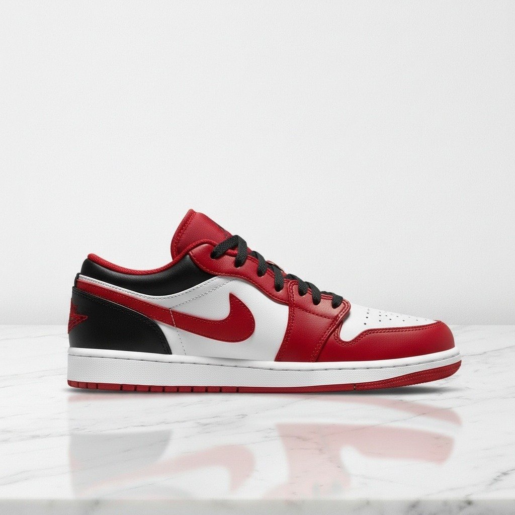 Buty Air Jordan 1 Low Reverse Black Toe na co dzień, unisex, skórzane sneakersy czerwono białe, wygodna amortyzacja pięty, 553558-163
