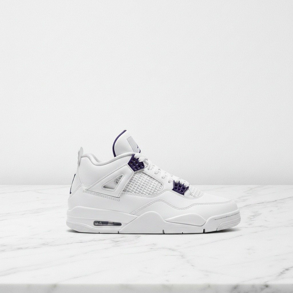 Air Jordan 4 Court Purple, wygodne sneakersy unisex na co dzień, biało-fioletowe, skórzana cholewka CT8527-115