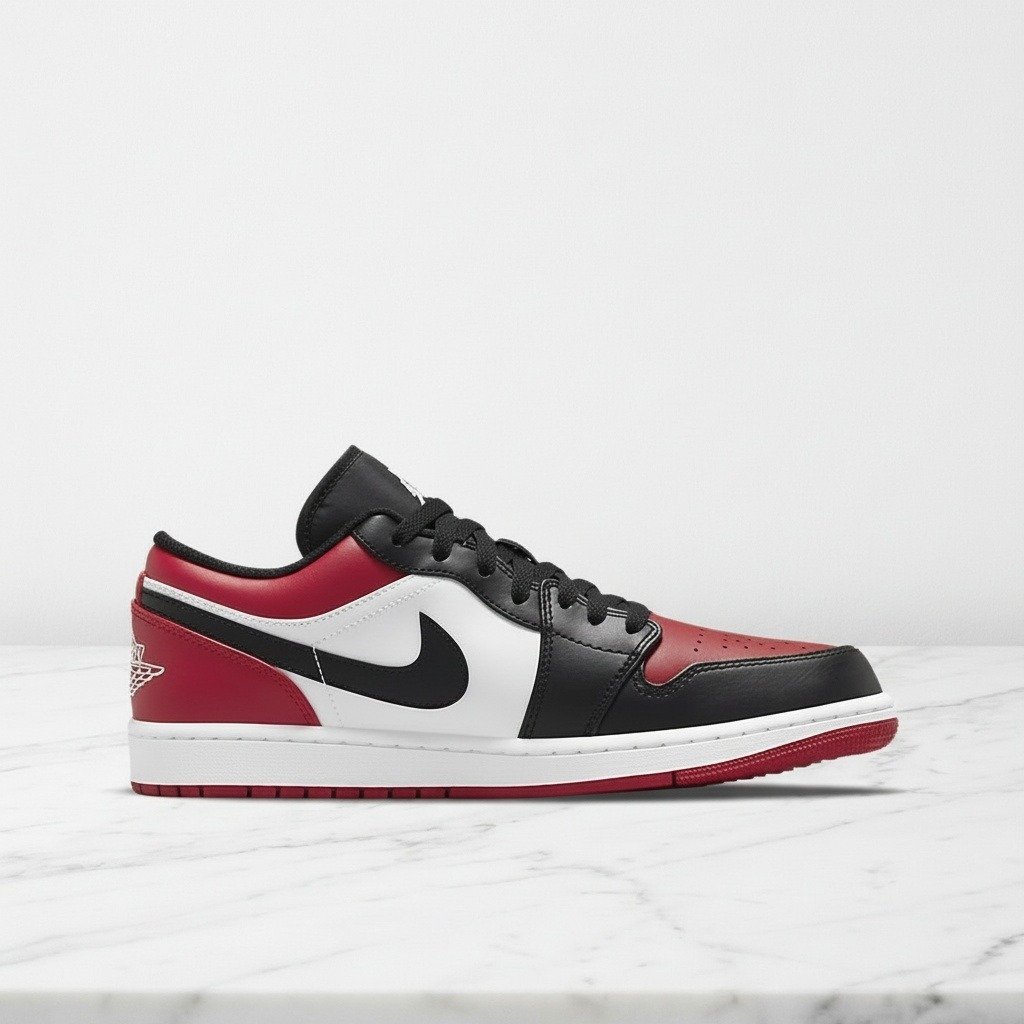 Buty Air Jordan 1 Low Bred Toe na co dzień, czerwono czarne, unisex, wygodna skóra i tekstylna cholewka 553558-612