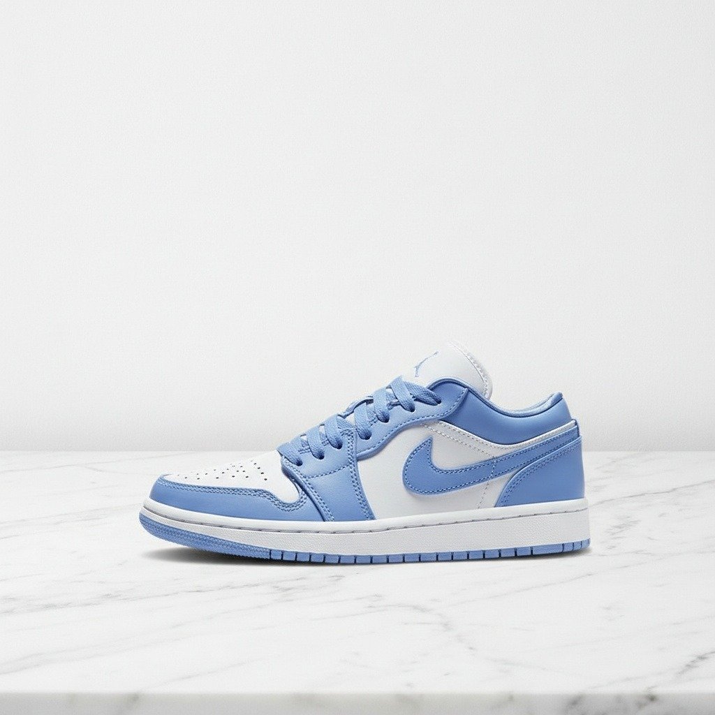 Buty Air Jordan 1 Low UNC 2021 na co dzień, unisex, biało-błękitne, wygodna skóra i tekstylna cholewka, AO9944-441