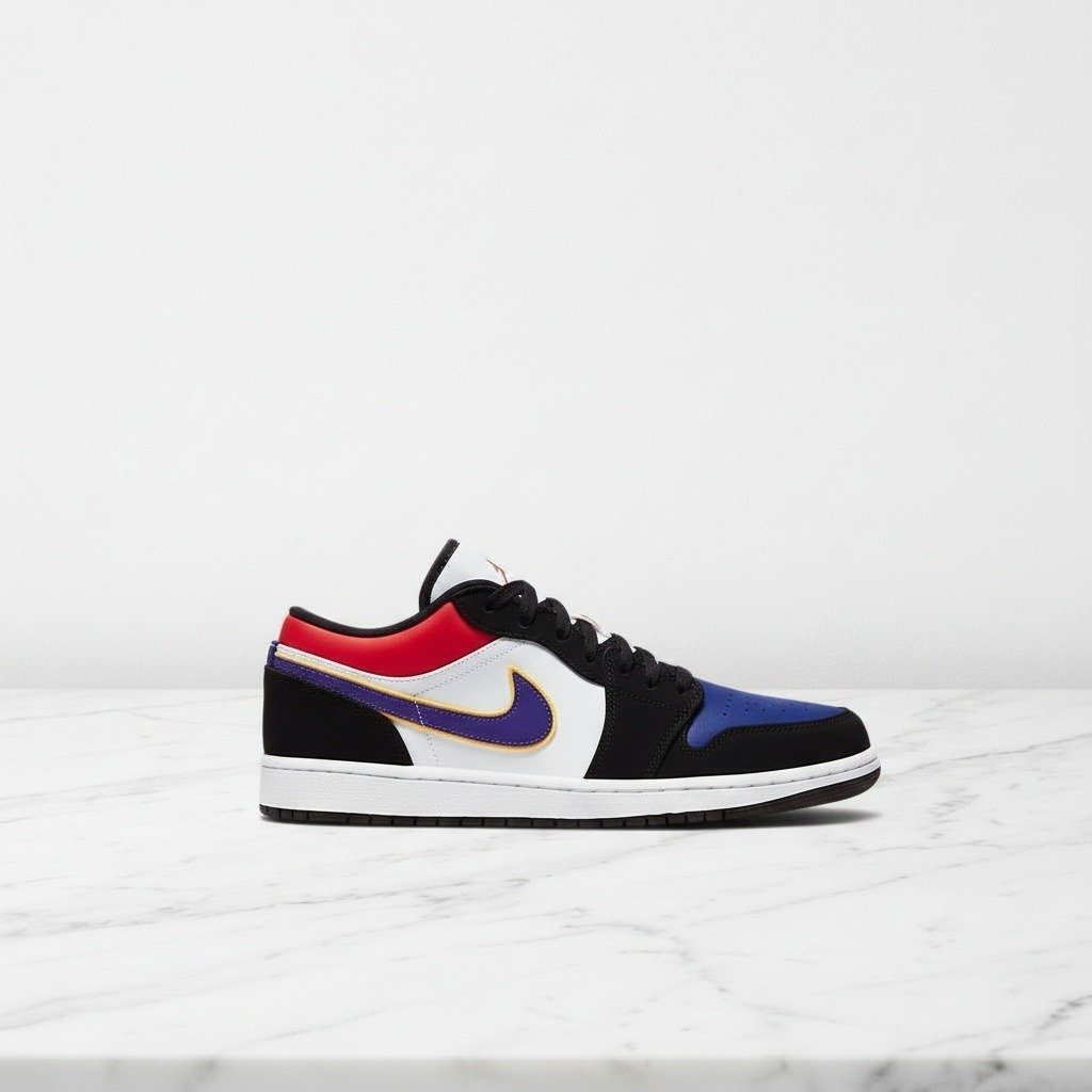 Buty Air Jordan 1 Low Lakers Top 3 na co dzień, skórzane sneakersy unisex, czarne wielokolorowe, CJ9216-051