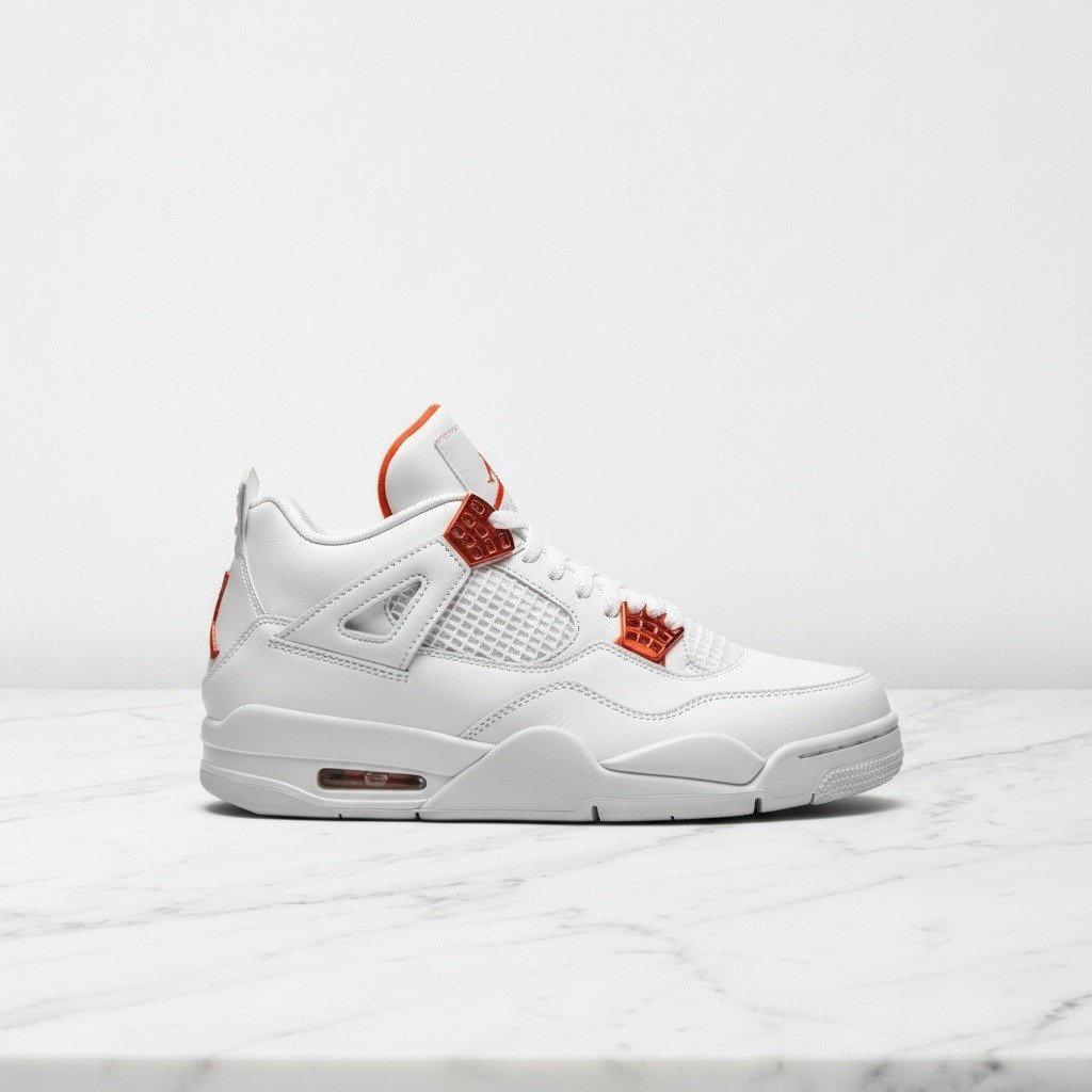 Air Jordan 4 Retro Metallic Pack Orange, wygodne sneakersy unisex na co dzień, biało pomarańczowe, skóra, siatka, CT8527-118