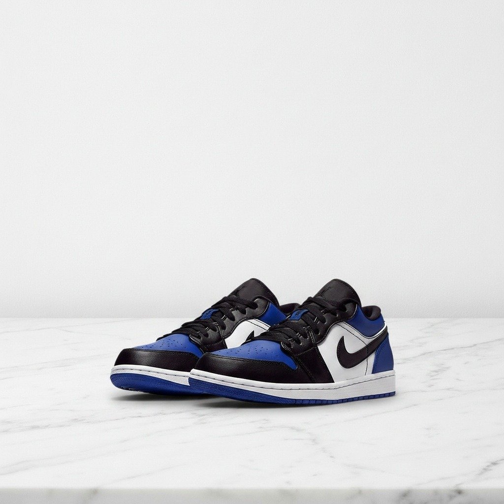 Buty Air Jordan 1 Low Royal Toe na co dzień, unisex, skóra i tkanina, czarno niebieskie, wygodna guma, CQ9446-400