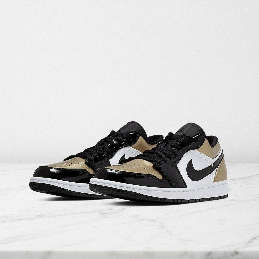 Buty sportowe Air Jordan 1 Low Gold Toe na co dzień, unisex, wygodna skóra i tekstyl, czarno złote, CQ9447-700