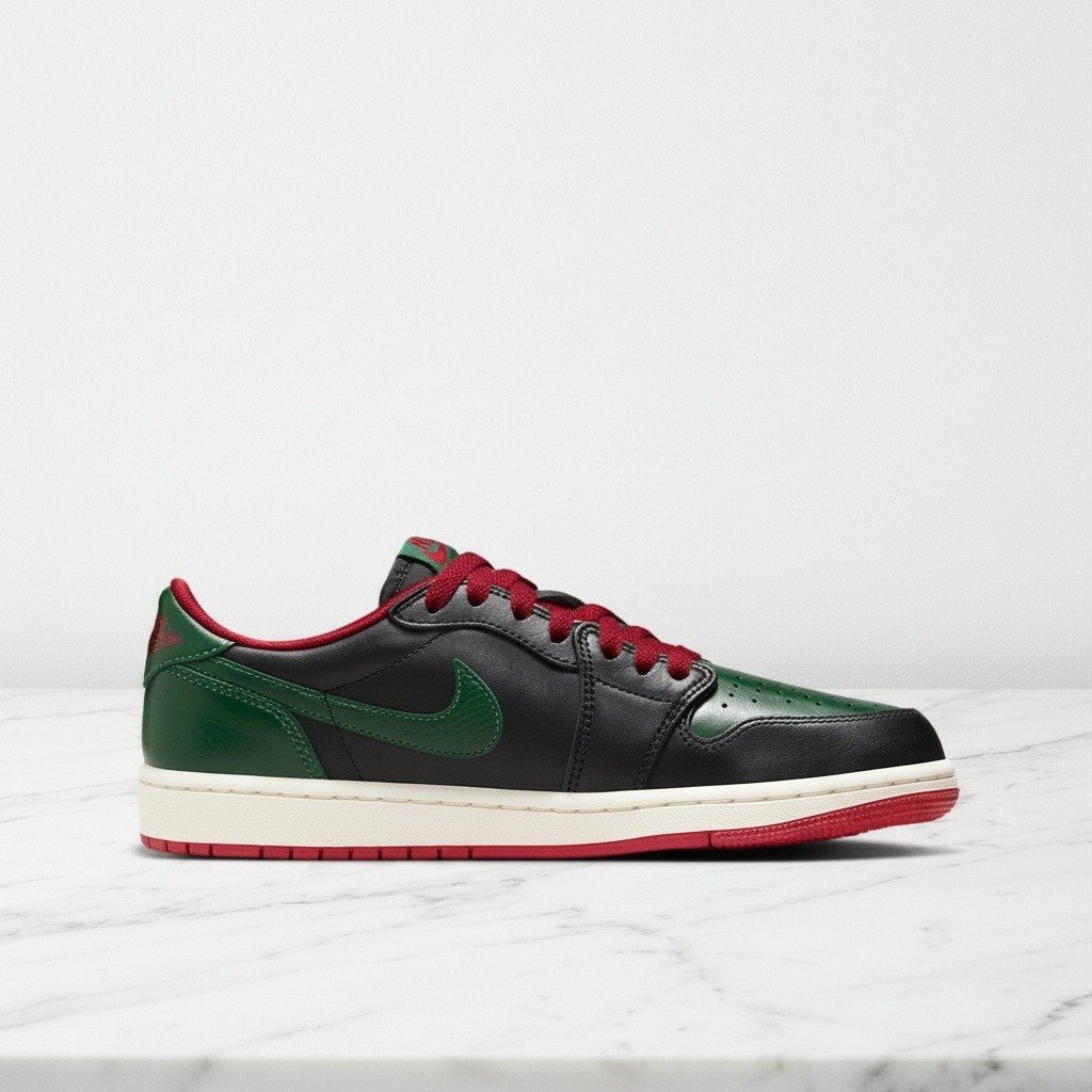 Buty damskie Air Jordan 1 Retro Low OG Gorge Green, wygodne sneakersy na co dzień, czarno zielone, skóra i tekstylia, CZ0775-036