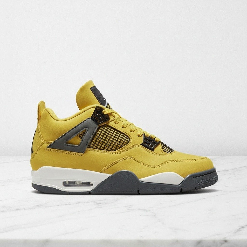 Buty Air Jordan 4 Tour Yellow na co dzień, unisex, żółte z czarnym, wygodna poduszka Air-Sole, skóra i siatka, CT8527-700