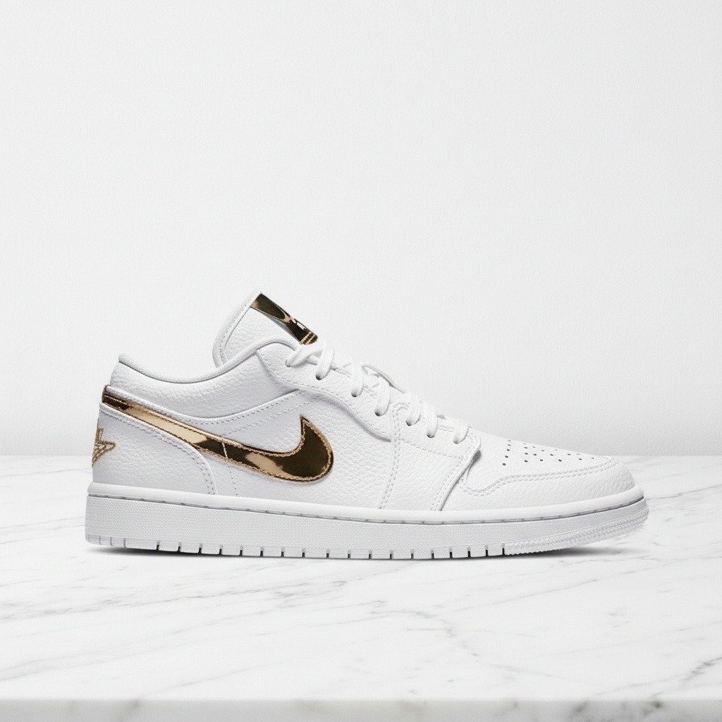 Buty Air Jordan 1 Low SE dla niej, biało złote, skórzane, wygodne na co dzień, unisex, CZ4776-100