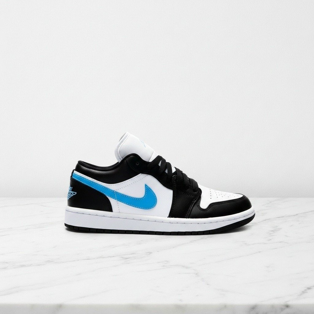 Buty Air Jordan 1 Low Black University Blue na co dzień, unisex, wygodna amortyzacja Air, skóra naturalna, DC0774-041