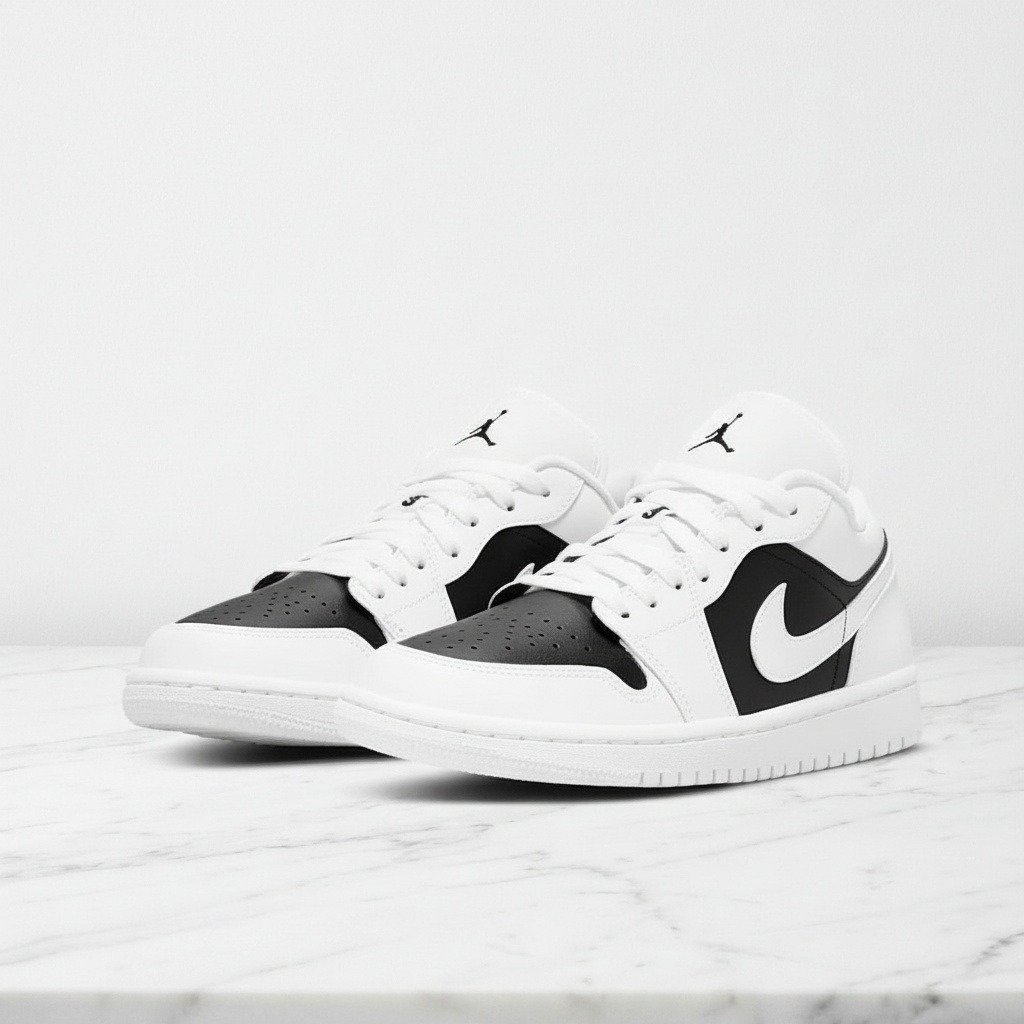 Sneakersy Air Jordan 1 Low Panda, biało-czarne, skórzane, wygodne na co dzień, unisex, DC0774-100