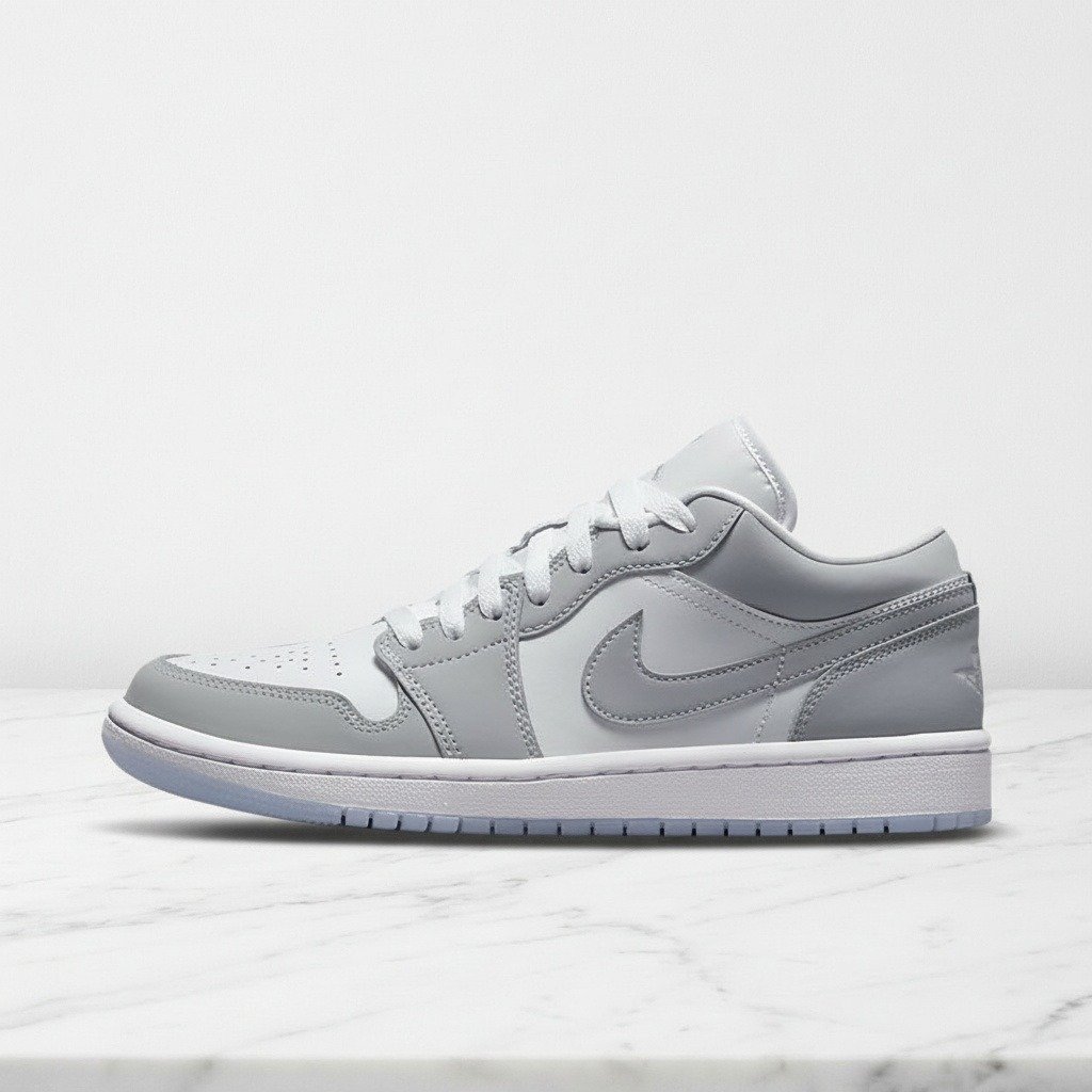 Buty Air Jordan 1 Low Wolf Grey na co dzień, unisex, biało szare, skóra i nubuk, wygodna guma DC0774-105