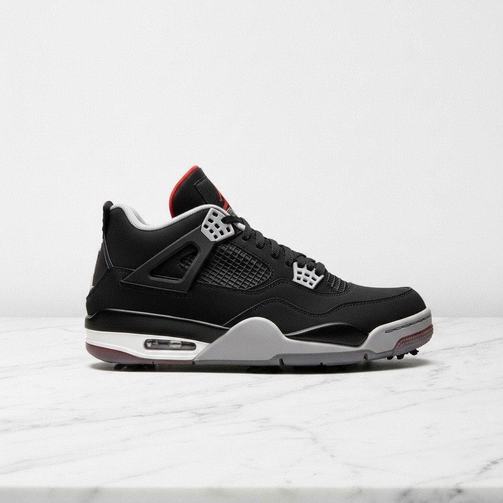 Air Jordan 4 Golf Bred, wygodne sneakersy unisex na co dzień, czarno-szare, skóra i syntetyk, świetne też pod golfa, CU9981-002
