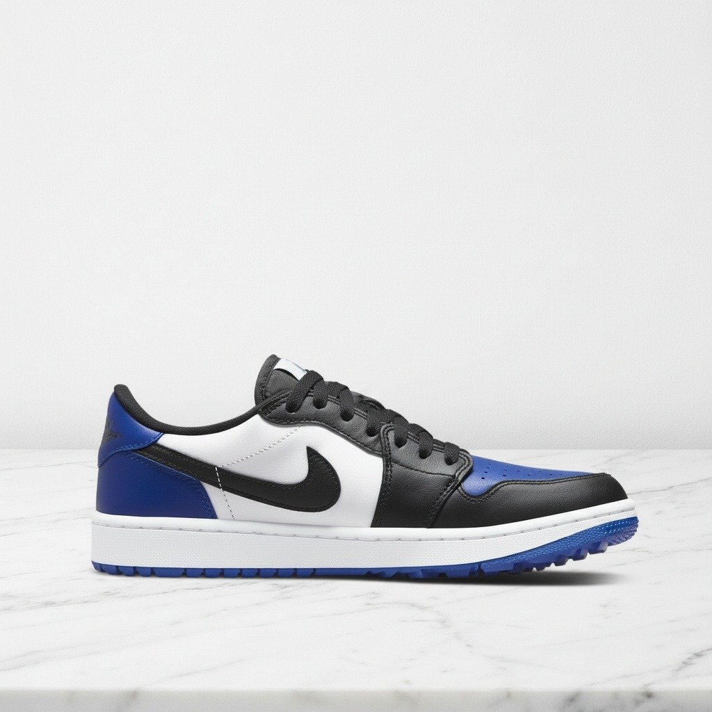 Buty Air Jordan 1 Low Retro Golf Royal Toe, wygodne sneakersy unisex na co dzień, skóra i tkanina, czarno granatowe, DD9315-102