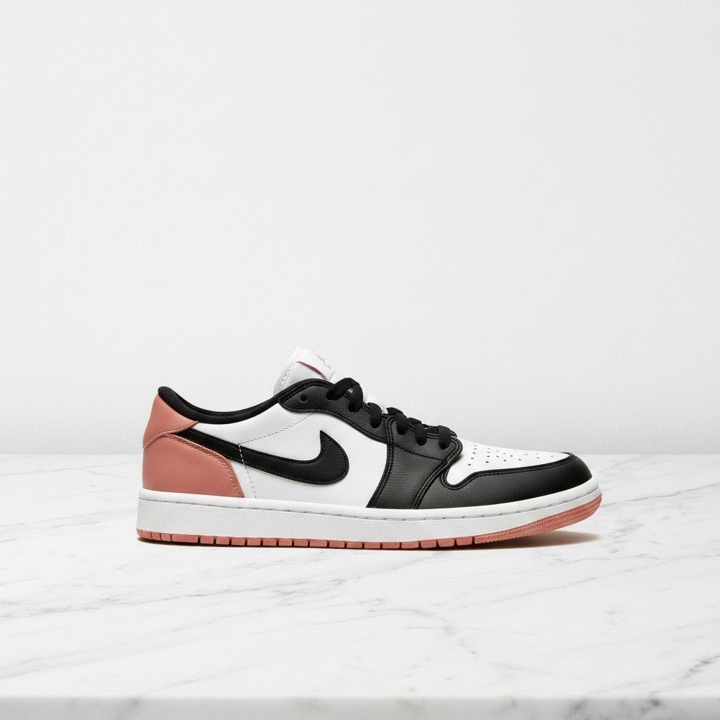 Buty Air Jordan 1 Low Golf Rust Pink na co dzień, unisex, wygodna skóra, białe z czarnym i różowym akcentem, DD9315-106
