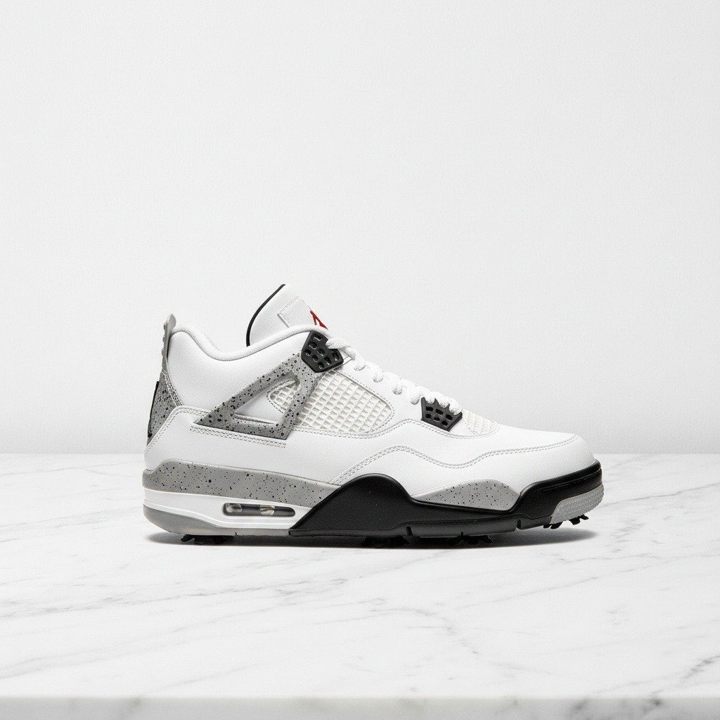 Buty Jordan 4 Golf White Cement na co dzień, unisex, wygodna skóra, biało szara kolorystyka, do golfa i na luz CU9981-100